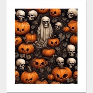 Halloween Ghost, Skulls And Creepy Pumpkin Patch Posters and Art